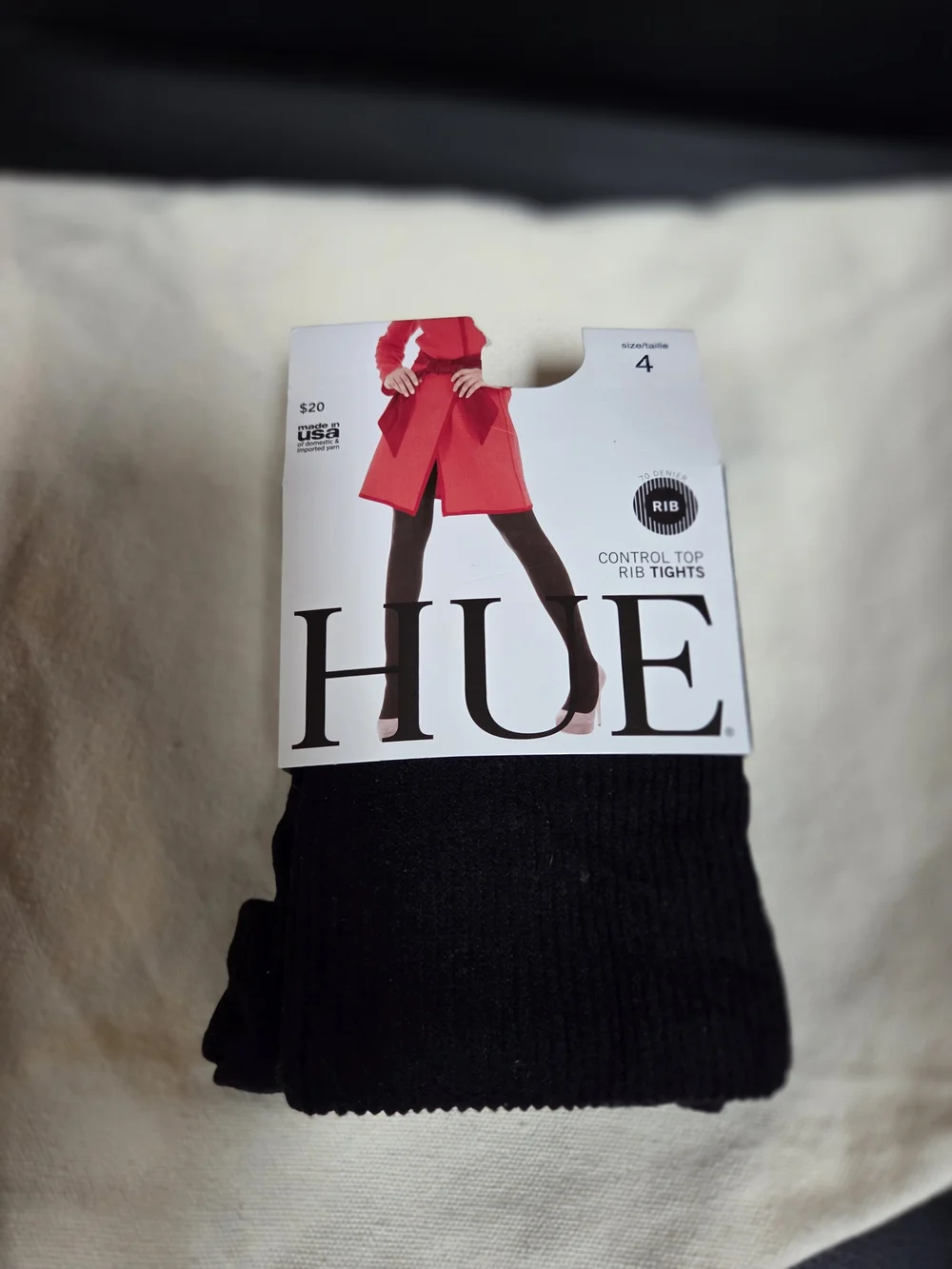 HUE Black Ribbed Control-Top Tights